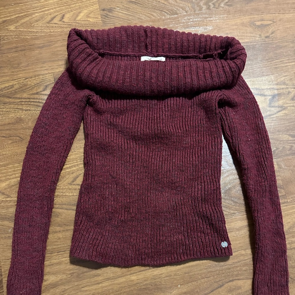Hollister Burgundy Off Shoulder Sweater